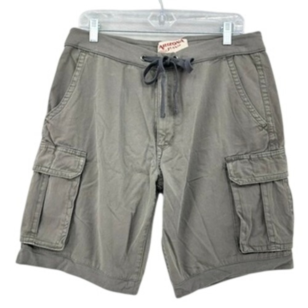 Arizona Jean Co Mens Cargo Shorts SZ‎ 32/34 Gray Olive Cotton Drawstring Utility